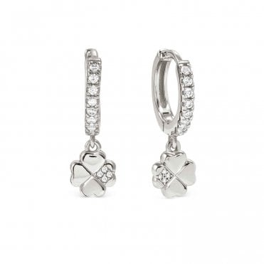 Petit Sparkle Silver Clover Drop Earrings