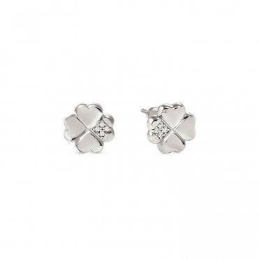Petit Sparkle Silver Clover Stud Earrings