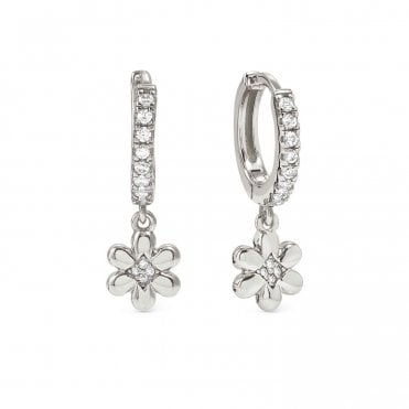 Petit Sparkle Silver Flower Drop Earrings