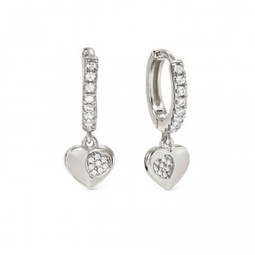Petit Sparkle Silver Heart Drop Earrings