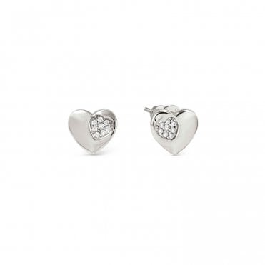 Petit Sparkle Silver Heart Stud Earrings