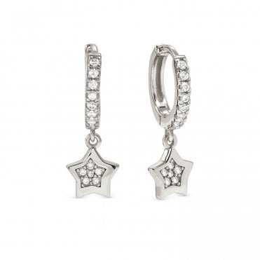 Petit Sparkle Silver Star Drop Earrings