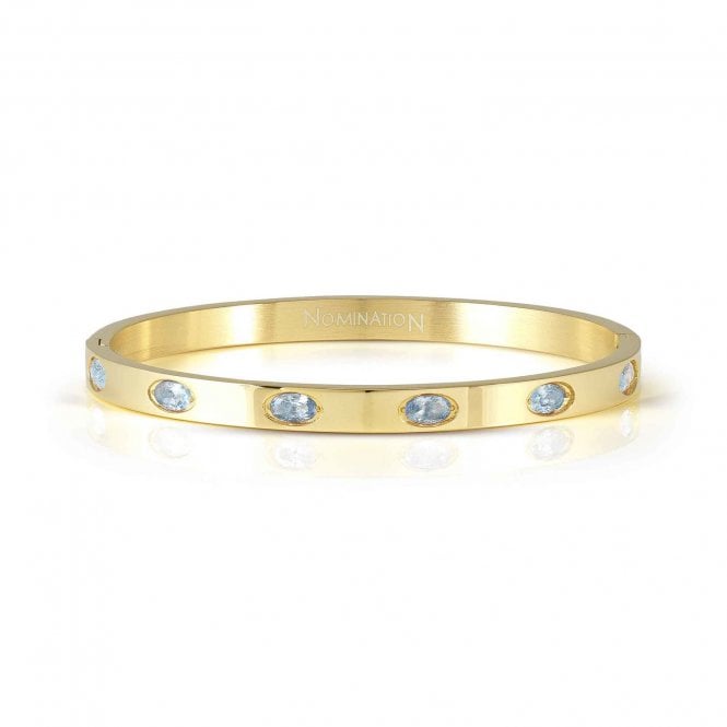 NOMINATION ITALY Pretty Bangles Gold Plated Blue CZ Oval Stone Bangle