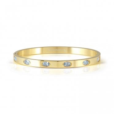 Pretty Bangles Gold Plated Blue CZ Oval Stone Bangle