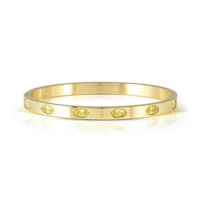 NOMINATION ITALY Pretty Bangles Gold Plated Green CZ Oval Stone Bangle