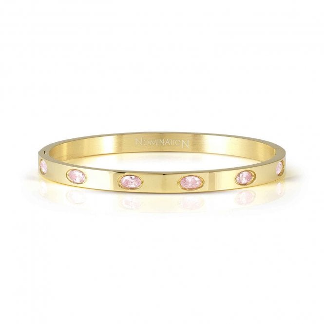 NOMINATION ITALY Pretty Bangles Gold Plated Pink CZ Oval Stone Bangle