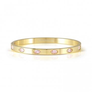 Pretty Bangles Gold Plated Pink CZ Oval Stone Bangle
