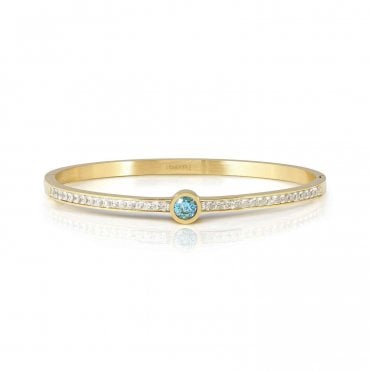 Pretty Bangles Gold Plated White and Blue CZ Centre Stone Bangle