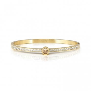 Pretty Bangles Gold Plated White and Champagne CZ Centre Stone Bangle