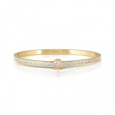 Pretty Bangles Gold Plated White and Pink CZ Centre Stone Bangle
