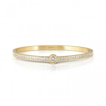Pretty Bangles Gold Plated White CZ Centre Stone Bangle