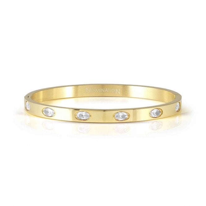 NOMINATION ITALY Pretty Bangles Gold Plated White CZ Oval Stone Bangle