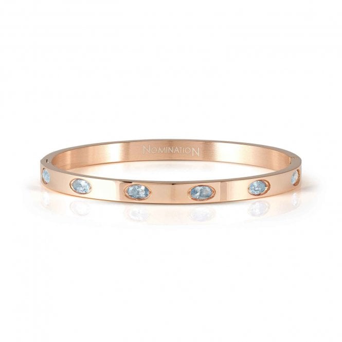 NOMINATION ITALY Pretty Bangles Rose Gold Plated Blue CZ Oval Stone Bangle