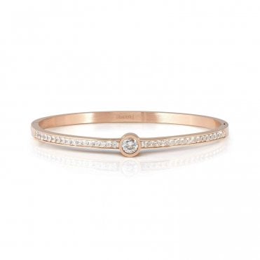 Pretty Bangles Rose Gold Plated White CZ Centre Stone Bangle
