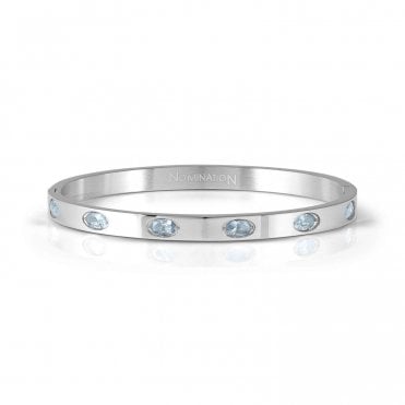 Pretty Bangles Stainless Steel Blue CZ Oval Stone Bangle
