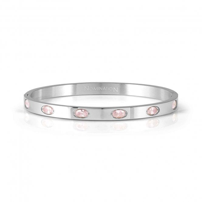 NOMINATION ITALY Pretty Bangles Stainless Steel Pink CZ Oval Stone Bangle