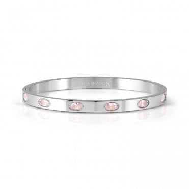 Pretty Bangles Stainless Steel Pink CZ Oval Stone Bangle