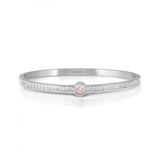 NOMINATION ITALY Pretty Bangles Stainless Steel White and Pink CZ Centre Stone Bangle