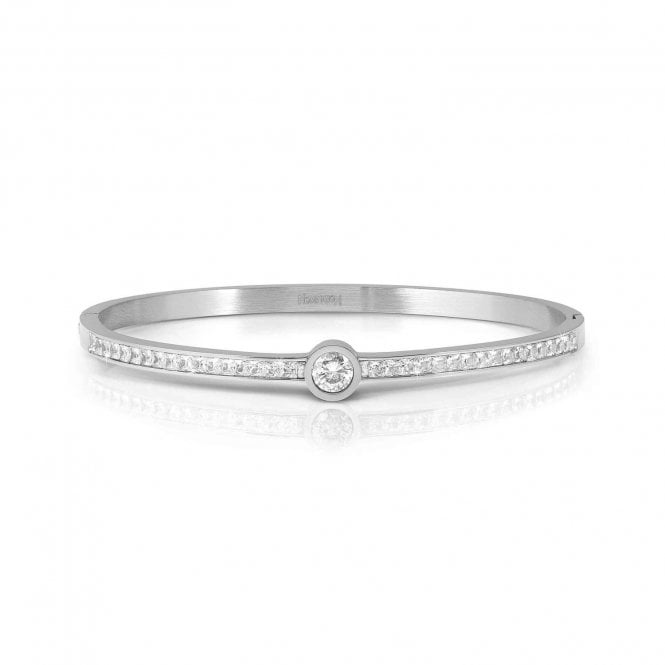 NOMINATION ITALY Pretty Bangles Stainless Steel White CZ Centre Stone Bangle