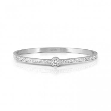 Pretty Bangles Stainless Steel White CZ Centre Stone Bangle