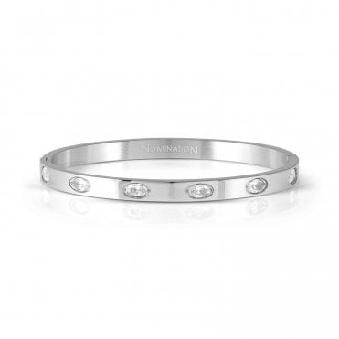 Pretty Bangles Stainless Steel White CZ Oval Stone Bangle