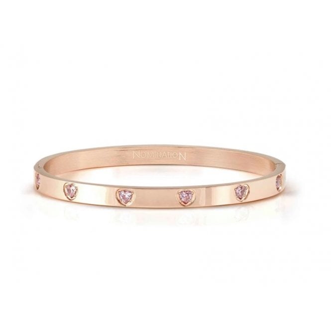 NOMINATION ITALY Satinshine Rose Gold Plated Pink CZ Heart Pretty Bangle