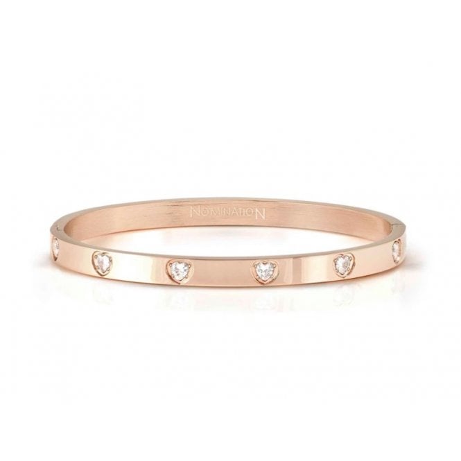 NOMINATION ITALY Satinshine Rose Gold Plated White CZ Heart Pretty Bangle