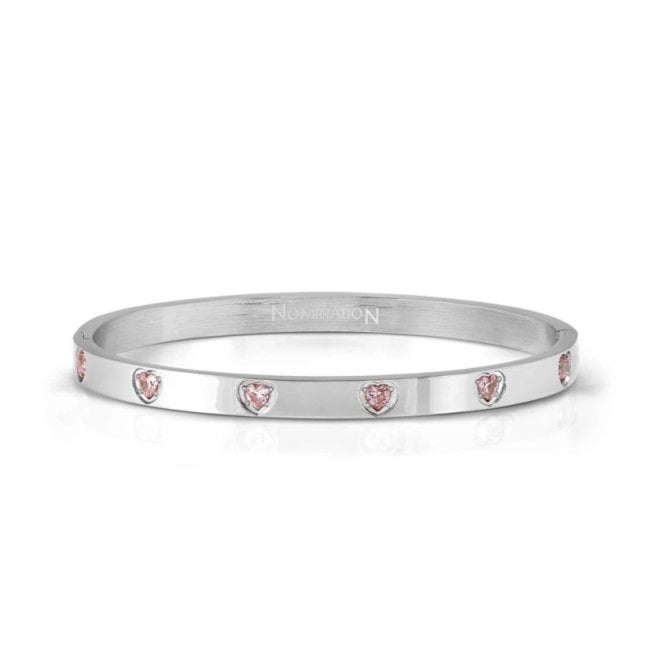 NOMINATION ITALY Satinshine Steel Pink CZ Heart Pretty Bangle