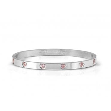 Satinshine Steel Pink CZ Heart Pretty Bangle