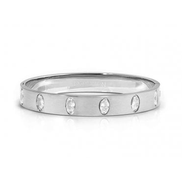 Satinshine Wide Steel Oval CZ Medium Pretty Bangle