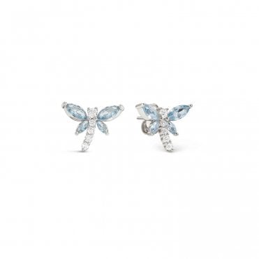 Shine Me Up Silver Blue CZ Dragonfly Earrings