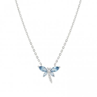 Shine Me Up Silver Blue CZ Dragonfly Necklace