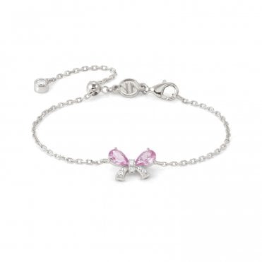 Shine Me Up Silver Pink CZ Bow Bracelet