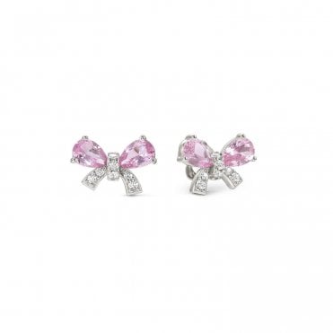 Shine Me Up Silver Pink CZ Bow Earrings