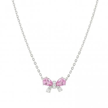 Shine Me Up Silver Pink CZ Bow Necklace