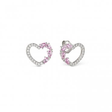Shine Me Up Silver Pink CZ Heart Earrings