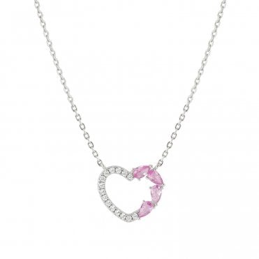 Shine Me Up Silver Pink CZ Heart Necklace