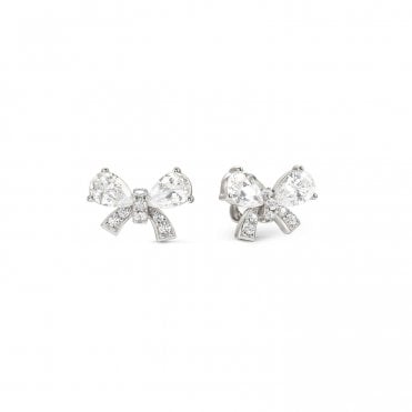Shine Me Up Silver White CZ Bow Earrings