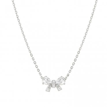 Shine Me Up Silver White CZ Bow Necklace