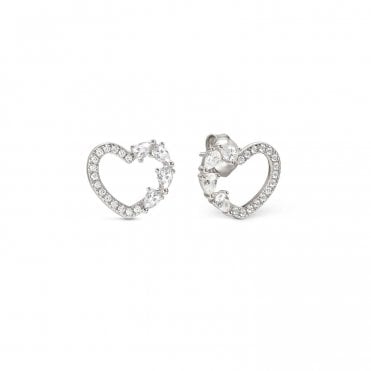 Shine Me Up Silver White CZ Heart Earrings