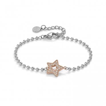 Soffio D'Amore Stainless Steel and Rose Gold Star Bracelet