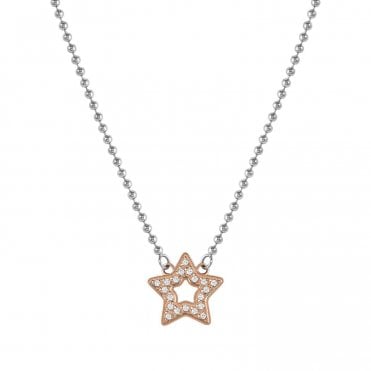 Soffio D'Amore Stainless Steel and Rose Gold Star Necklace