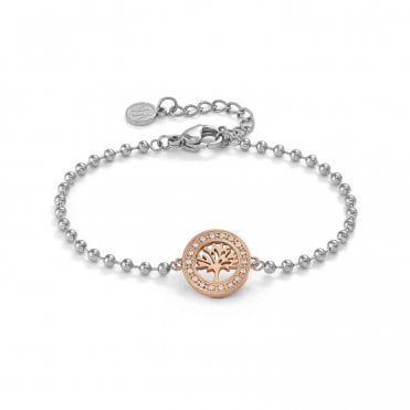 Soffio D'Amore Stainless Steel and Rose Gold Tree of Life Bracelet