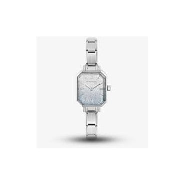 Stainless Steel Paris Rectangular Glitter Light Blue and Silver Colour Fade Watch