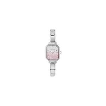 Stainless Steel Paris Rectangular Glitter Pink and Silver Colour Fade Watch