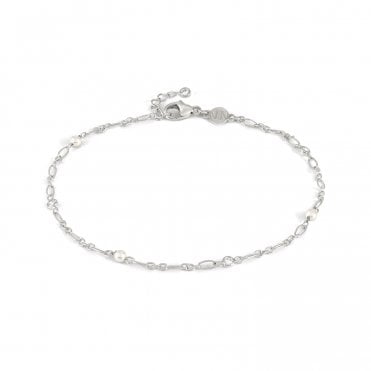 Sterling Silver with White Pearls and CZ Anklet