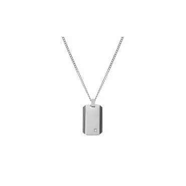 Strong Steel and White Diamond Tag Necklace
