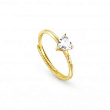 Sweetrock Yellow Gold Finish White Heart Ring - Self adjustable