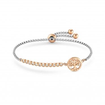 Tree of Life Stainless Steel, Rose Gold & CZ Milleluci Bracelet