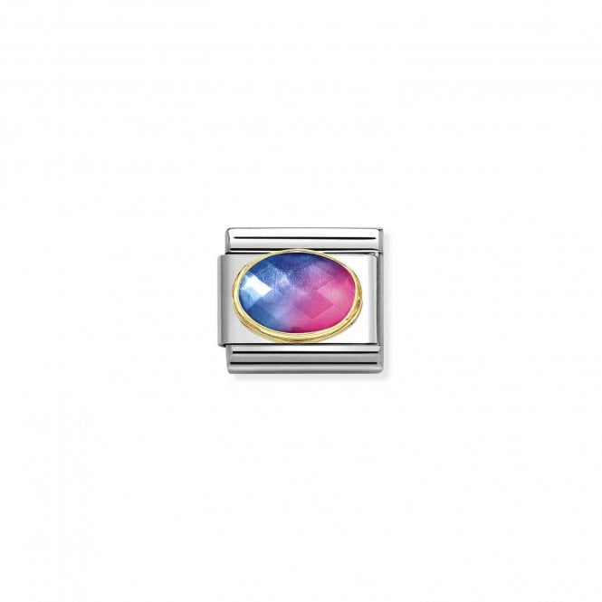 NOMINATION ITALY Yellow Gold Faceted Light Blue & Red Stone Charm